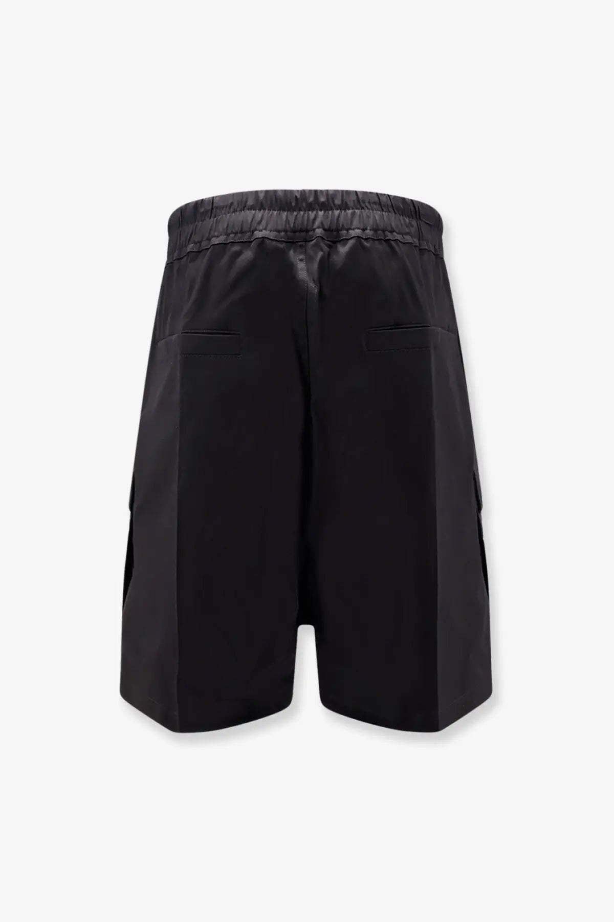 Rick Owens men’s black organic cotton cargo shorts with elastic waistband and side pockets