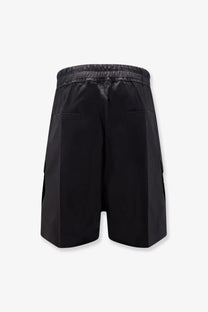 Rick Owens men’s black organic cotton cargo shorts with elastic waistband and side pockets