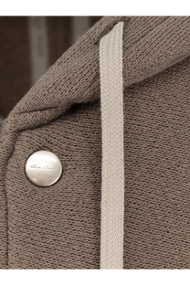 Rick Owens men’s grey organic cotton sweatshirt with beige knitted hoodie silver logo button and braided drawstring