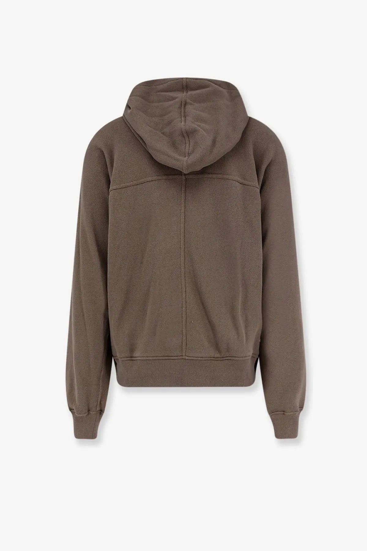 Rick owens men’s organic cotton sweatshirt grey with soft muted brown zip-up hoodie relaxed fit and ribbed cuffs
