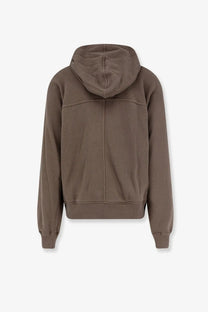 Rick owens men’s organic cotton sweatshirt grey with soft muted brown zip-up hoodie relaxed fit and ribbed cuffs