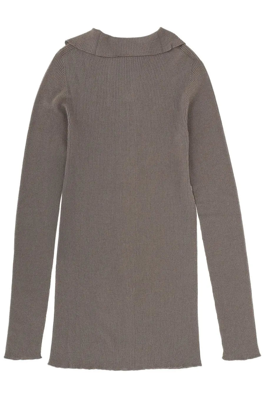 Rick Owens men’s ribbed taupe long-sleeved knit dress with a soft collar for stylish layering