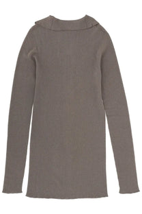 Rick Owens men’s ribbed taupe long-sleeved knit dress with a soft collar for stylish layering