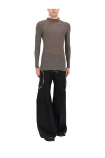 Rick Owens men’s ribbed charcoal gray long-sleeved turtleneck sweater with subtle textured knit pattern