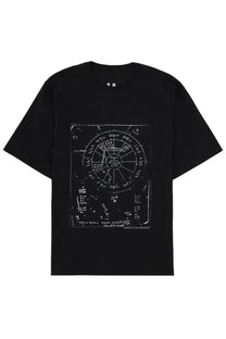 Rick Owens men’s black short-sleeved shirt with white astrological chart print and brad con stampa design