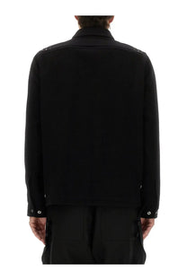 Rick Owens men’s black long-sleeved shirt jacket with subtle stitching details and buttoned cuffs