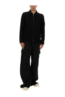 Rick Owens men’s black zip-up shirt jacket with collar and long sleeves in a sleek modern design
