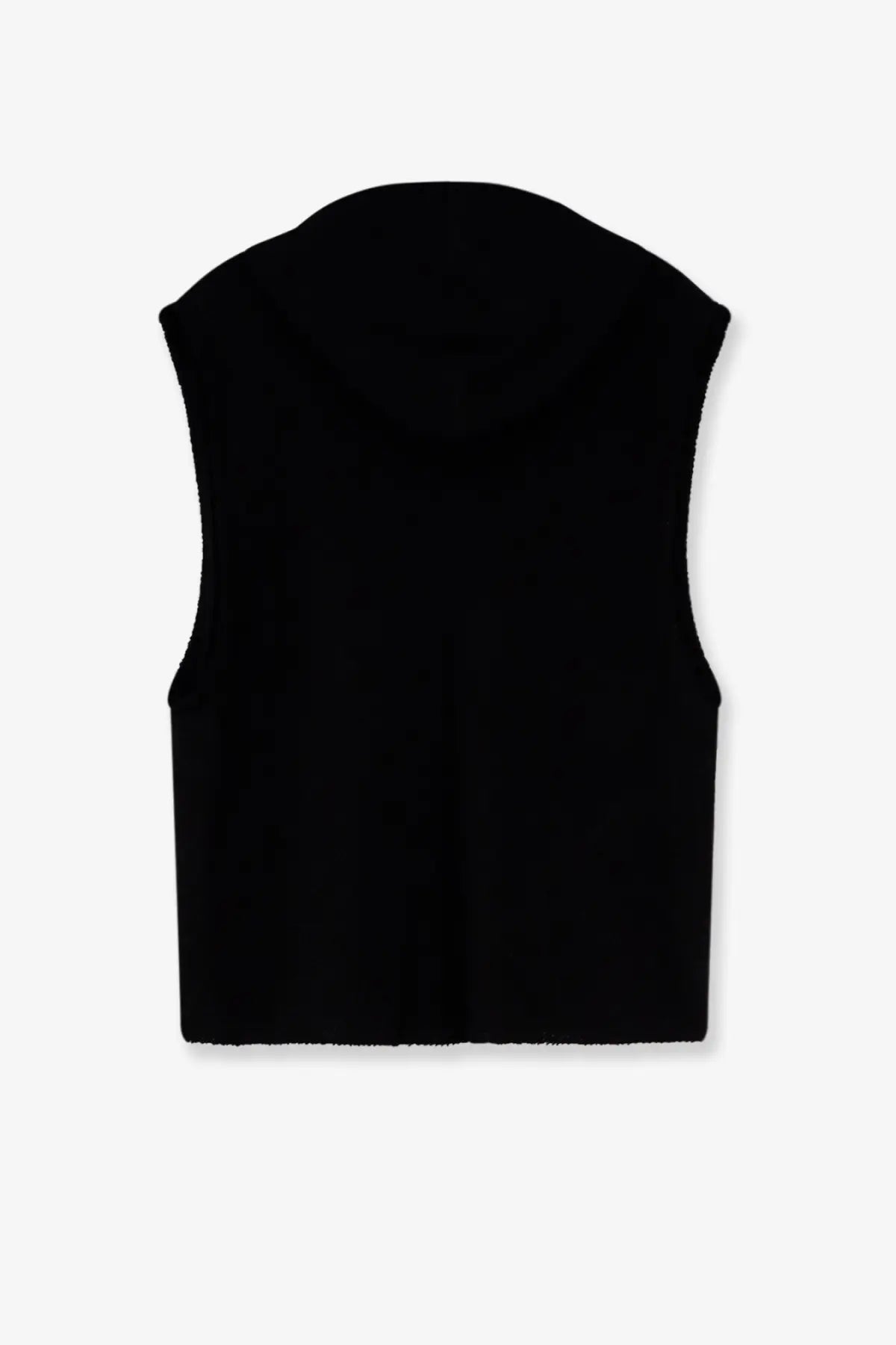 Rick Owens men’s sleeveless organic cotton sweatshirt black knit vest with high neckline and ribbed hem