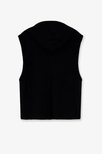 Rick Owens men’s sleeveless organic cotton sweatshirt black knit vest with high neckline and ribbed hem