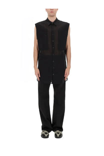 Rick Owens men’s sleeveless shirt jumbo black with sheer panels and a modern minimalist design