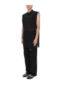 Rick owens men’s sleeveless shirt jumbo black with sheer fabric and button-down front in black color