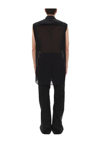 Rick Owens men’s sleeveless shirt jumbo black sheer vest with solid lower section and adjustable shoulder straps