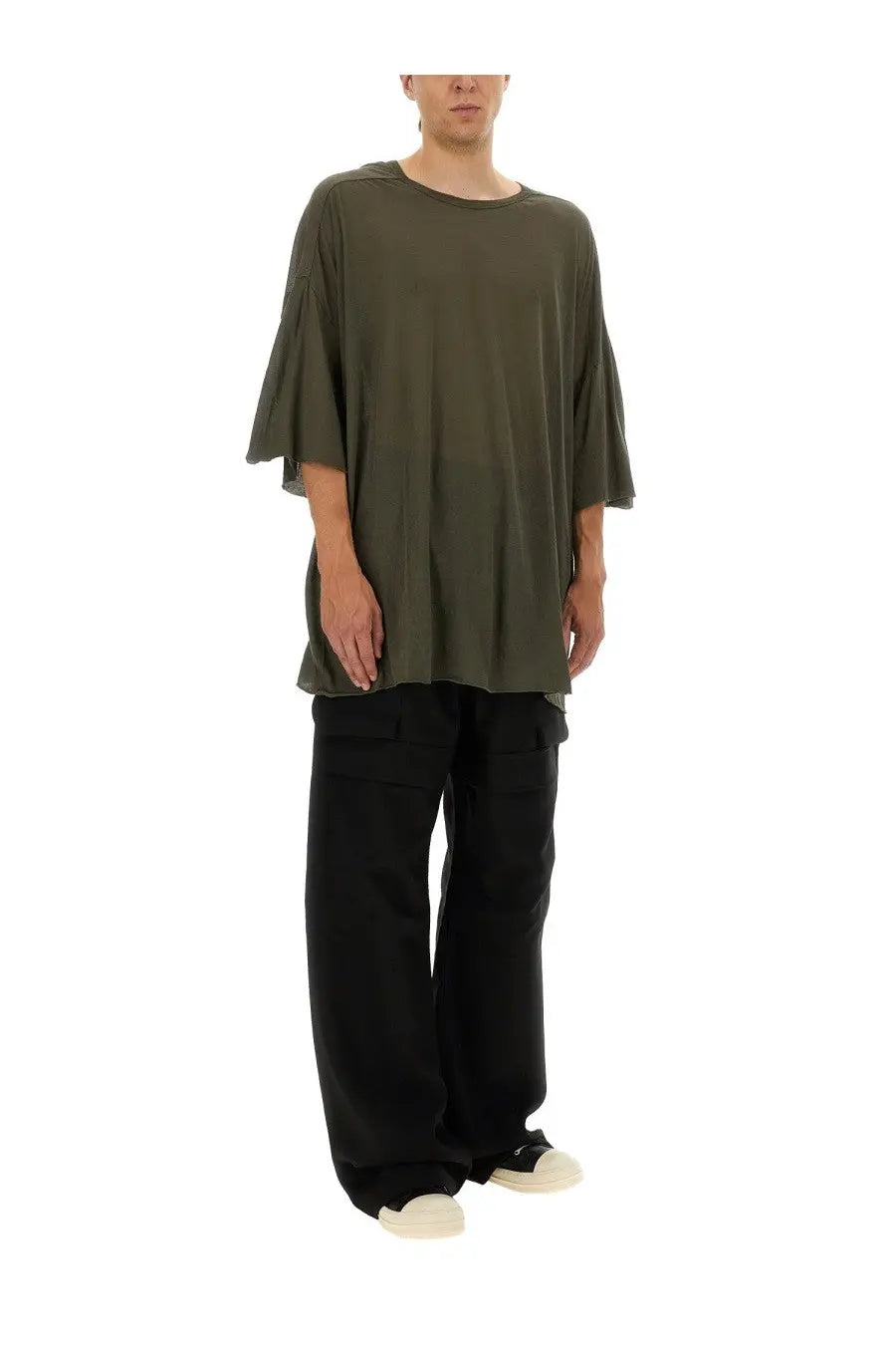 Rick Owens men’s Tommy shirt green oversized olive green t-shirt with bell sleeves and relaxed fit