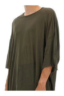 Olive green oversized rick owens men’s tommy shirt with relaxed fit and three-quarter length sleeves