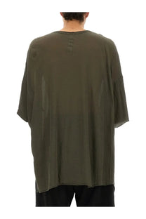 Rick Owens men’s tommy shirt green olive sheer mesh top with relaxed fit and short sleeves