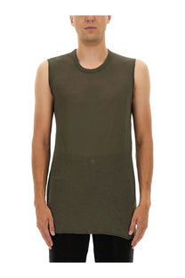Rick owens men’s olive green sleeveless t-shirt with relaxed fit and subtle texture in soft breathable fabric