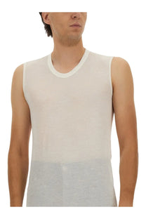 Rick owens men’s top basic white sleeveless with subtle gray gradient made of lightweight semi transparent fabric