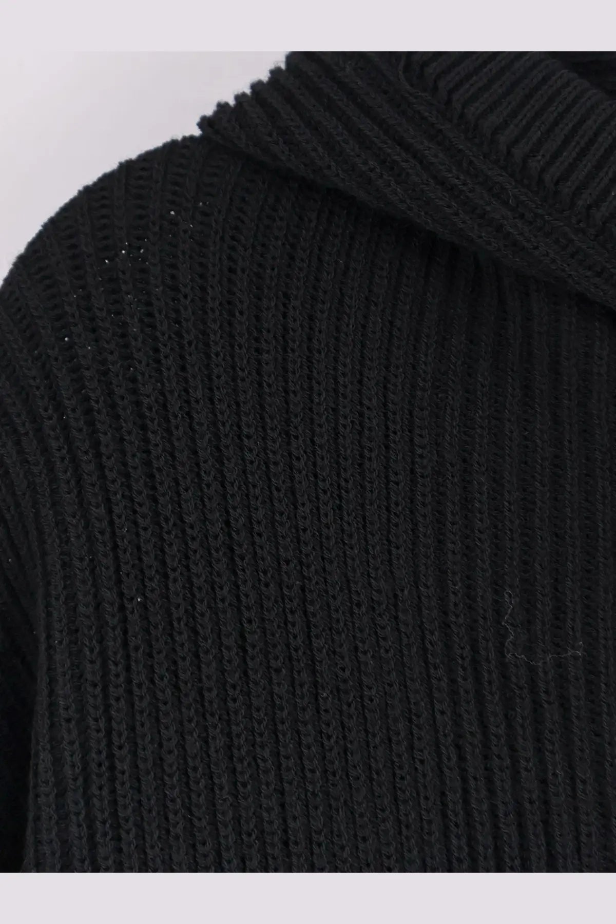 Rick owens men’s virgin wool cardigan black ribbed knit hoodie with textured vertical stitch pattern