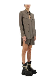 Rick Owens men’s work shirt grey in olive green with long sleeves button-down front and two chest pockets