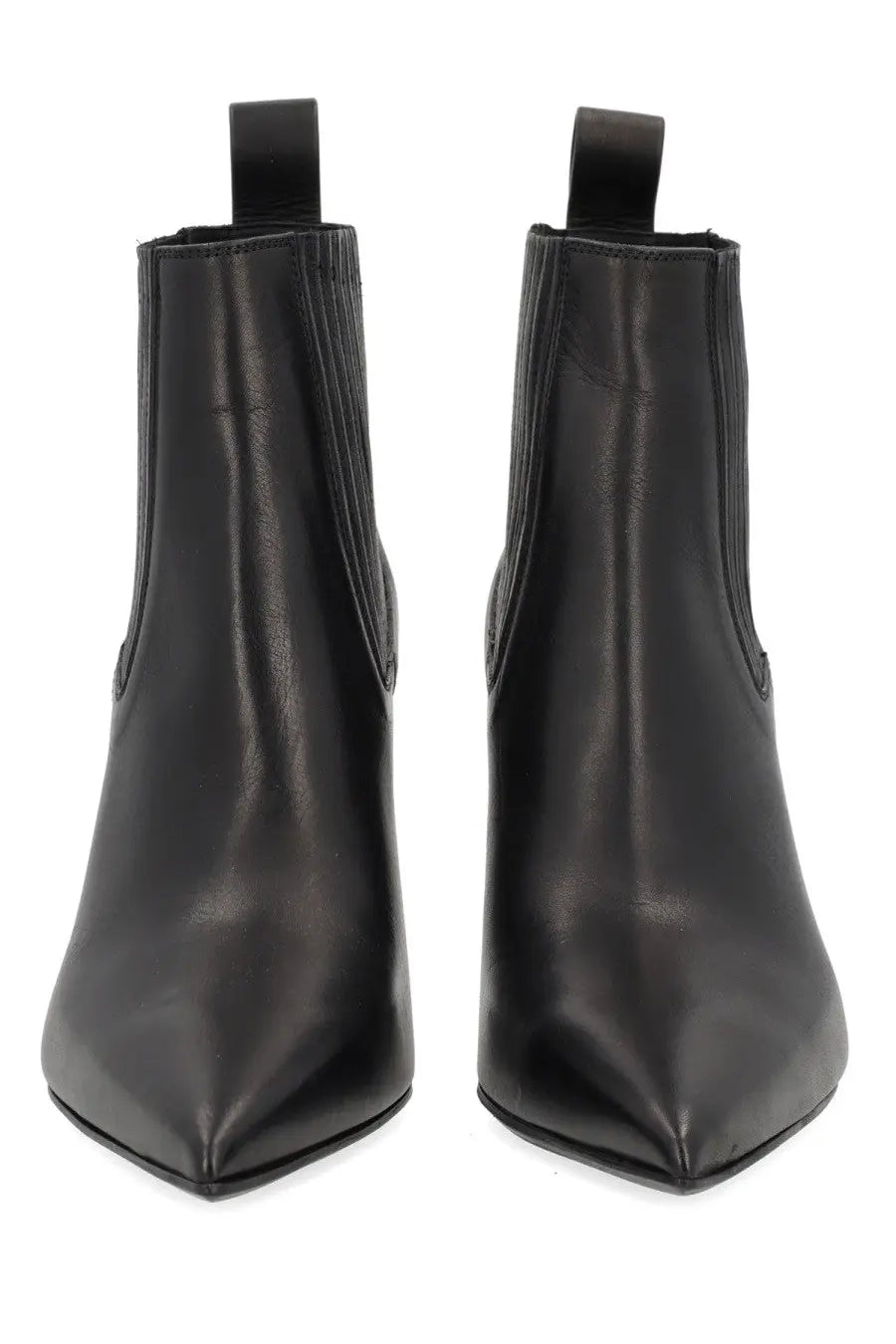Rick Owens women’s black leather ankle sharp boots with pointed toe and elastic side panels