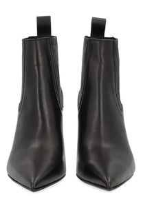 Rick Owens women’s black leather ankle sharp boots with pointed toe and elastic side panels
