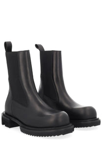 Rick Owens women’s black leather Chelsea boots with chunky textured sole and elastic side panels