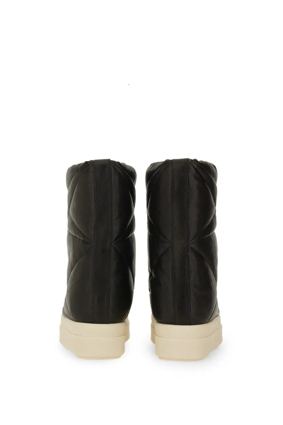 Rick Owens women’s boot mega bumper lunar black high-top sneakers with black quilted leather and cream rubber sole