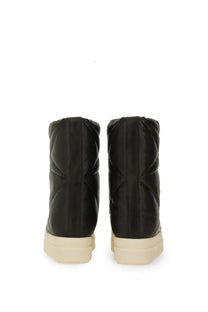 Rick Owens women’s boot mega bumper lunar black high-top sneakers with black quilted leather and cream rubber sole