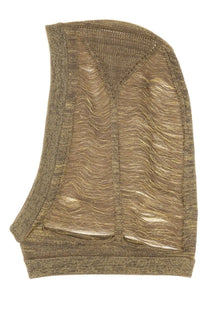 Rick Owens women’s cap jera gold metallic knit headscarf with ribbed edge and subtle wave-patterned fabric