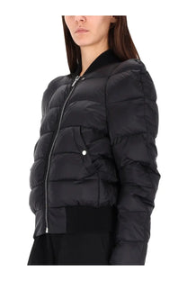 Rick Owens women’s black quilted puffer comforter down bomber jacket with ribbed collar and cuffs