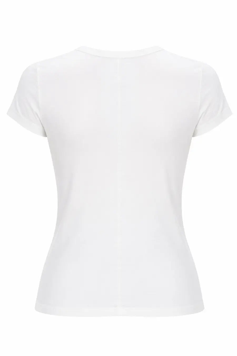 Rick Owens women’s white cotton shirt with short sleeves, simple crew neckline, and smooth fitted fabric