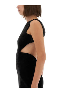 Rick Owens women’s black velvet sleeveless dress with a distinctive side cutout design