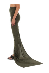 Olive green form-fitting maxi skirt with flowing train and subtle texture by rick owens womens edfu skirt