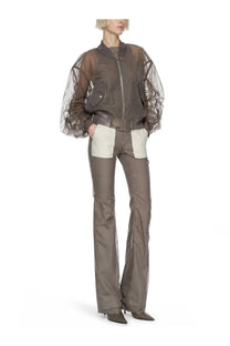 Rick Owens women’s giacca bomber Secchia flight beige translucent brown bomber jacket with voluminous sheer sleeves and front zipper