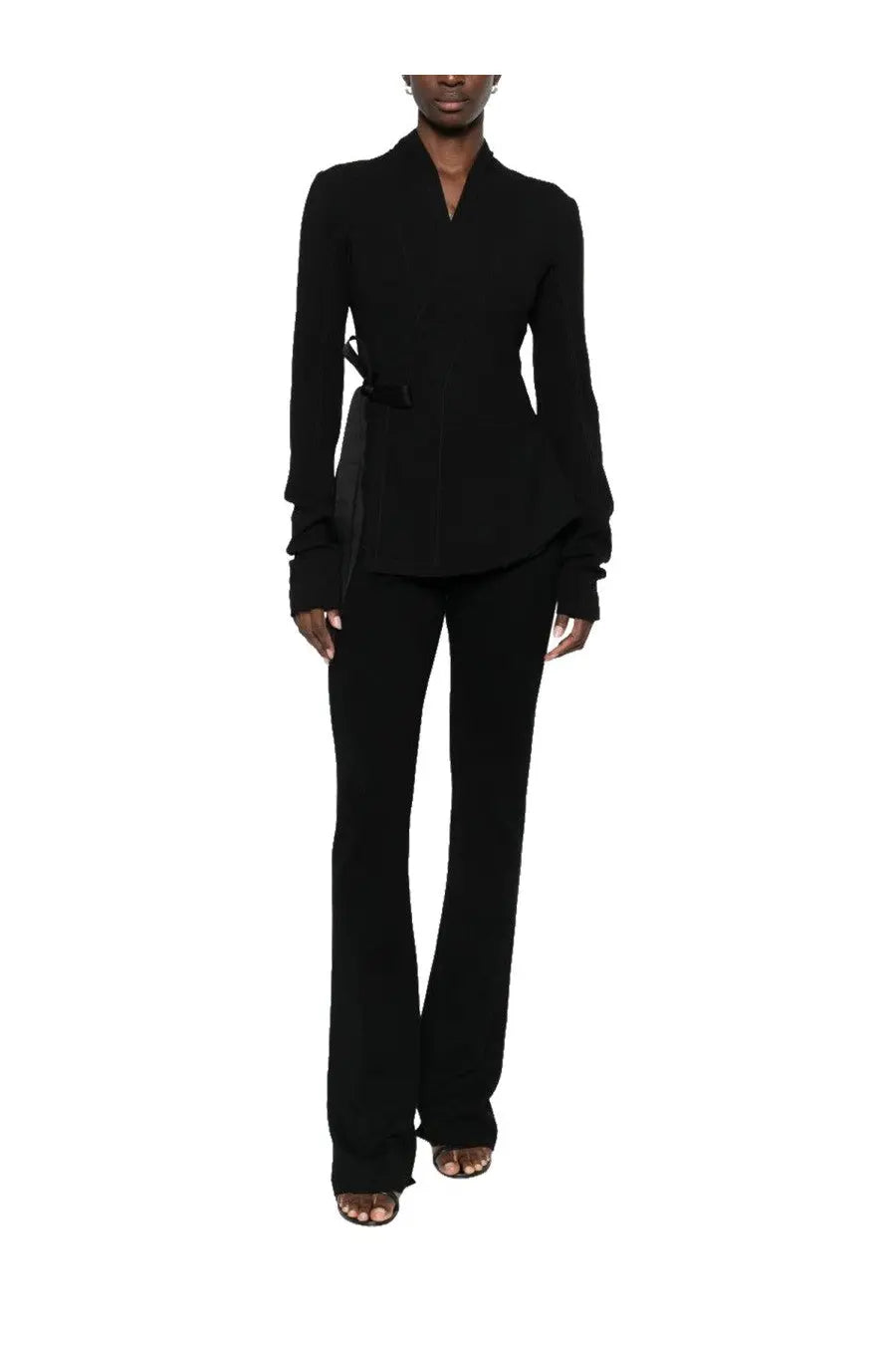 Rick Owens women’s Hollywood jacket black wrap-style blazer with long sleeves and belted waist