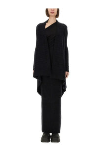 Rick Owens women’s black knitted cardigan with textured fabric long sleeves and asymmetrical hem