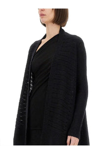 Rick Owens women’s black knitted cardigan with v-neckline textured knit and ribbed cuffs