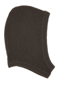 Dark gray ribbed knit balaclava made from warm material ideal for outdoor use in the rick owens collection