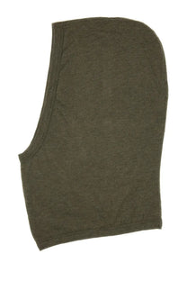 Rick Owens women’s knitted hood in olive green featuring soft textured fabric and seamless knit construction