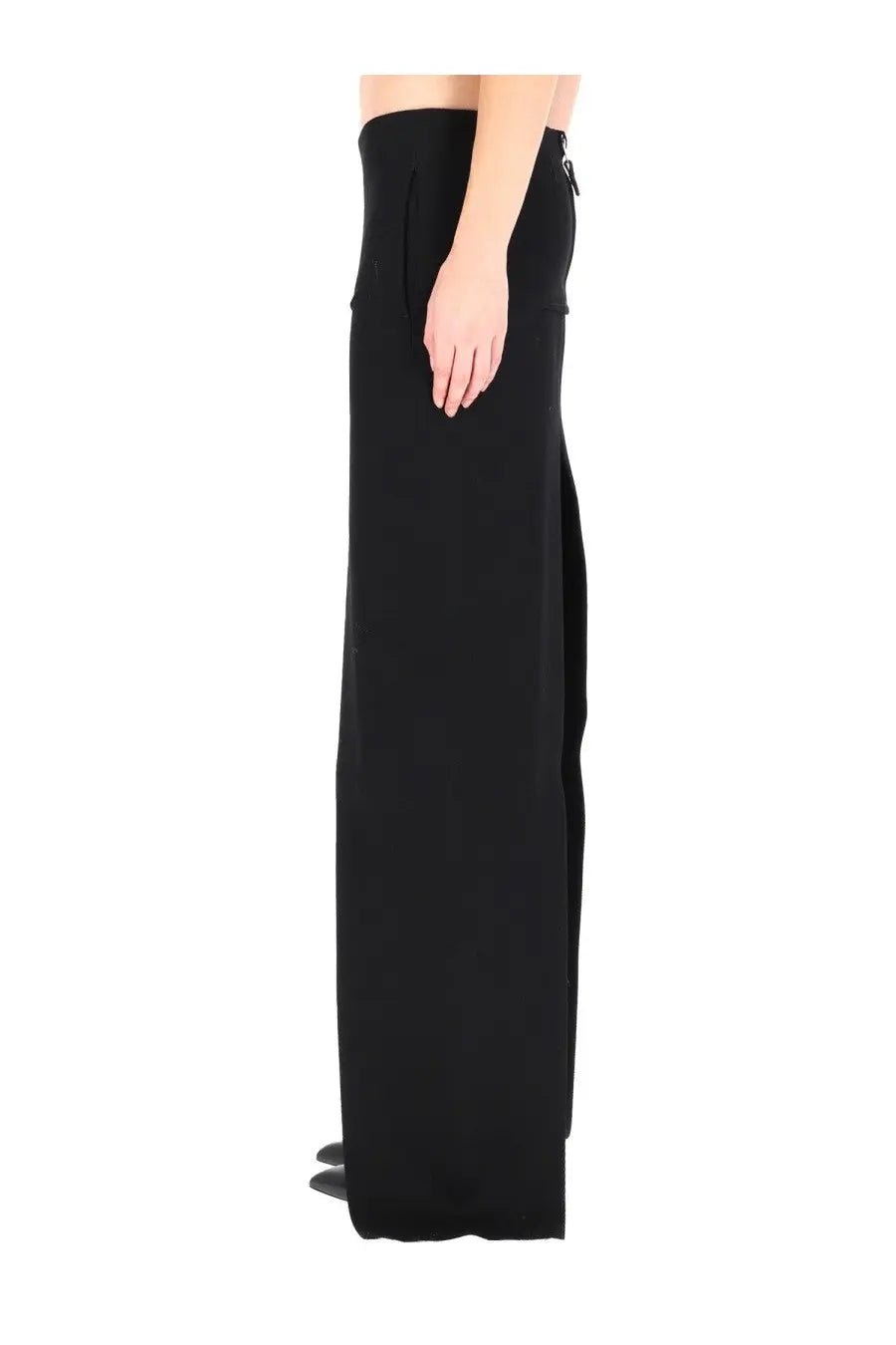 Rick Owens women’s long black skirt with high-waisted wide-leg design and sleek side zipper detail