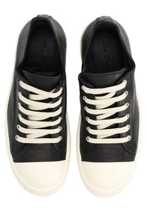 Rick Owens women’s low sneaks sneaker black leather low-top with white laces and off-white rubber sole