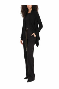 Rick Owens women’s medium black wrap cardigan with long sleeves and cream-colored drawstring details