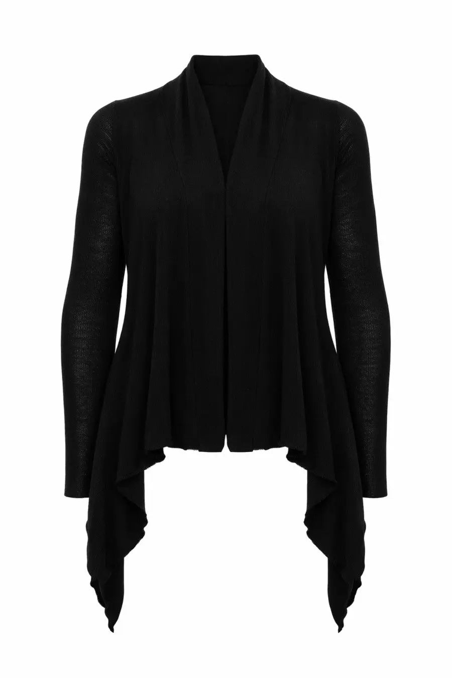 Rick Owens women’s medium black long-sleeved wrap cardigan with v-neck and asymmetrical draped hemline