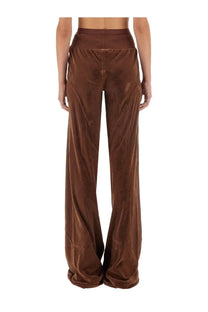 Rick owens women’s pants bias brown brown velvet wide-leg pants with ribbed waistband for stylish comfort
