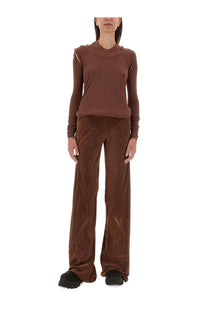 Brown velvet wide-leg pants with a subtle sheen and soft flowing drape by rick owens womens pants bias brown