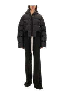 Black puffer jacket with hood and quilted design shown from the back for rick owens women’s pants dietrich black product