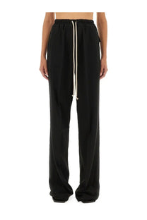 Rick Owens women’s black wide-leg pants Dietrich with a cream-colored drawstring waist for casual wear