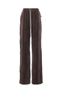 Rick Owens women’s Dietrich brown corduroy wide-leg pants with drawstring waistband and subtle side pockets