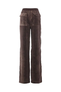 Rick Owens women’s brown velvet trousers with a relaxed fit and two front patch pockets