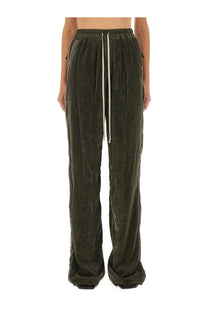 Rick Owens women’s pants Dietrich green olive green velvet trousers with drawstring waistband and side pockets